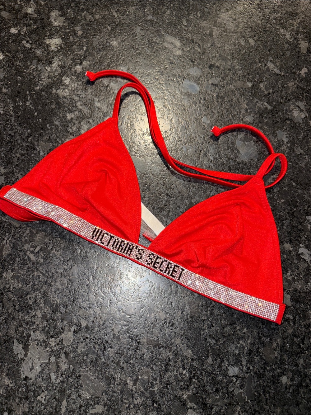 Victoria's Secret Red Crystal-Band Triangle Swim Top